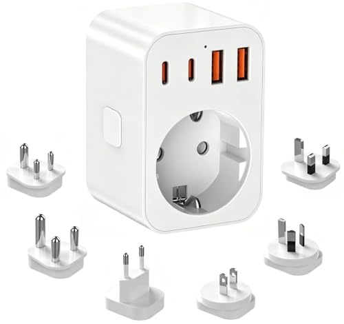 Adattatore Universale da Viaggio, Adattatore Presa Americana, Presa Universale da Viaggio, con 6 Connettori Rimovibili, con USB C (PD 20W), Tipo A/B/C/G/I/M per Europa/Italia/USA/UK/HK per più di 180