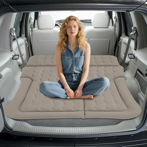 TouSuaRSi Materasso ad aria per SUV, modello di aggiornamento: materasso ad aria floccato per auto con 2 cuscini e pompa ad aria elettrica, borsa per il trasporto con colonne d'aria, letto da viaggio