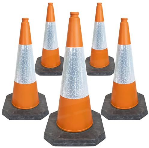 5 x 750mm Traffic Cones in Orange for Indoor and Outdoor Usage - Large Traffic Cones are Self Weighted and Made from 100% Recycled Materials in The UK