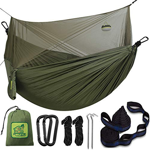 MIZTLI 【Upgraded Hammock Camping with Mosquito Net. One Line Bug Net Design Indoor/Outdoor Hammock with Tree Straps. Fast & Easy Assembly. Christmas for Camping, Backpacking, Travel, Hiking.