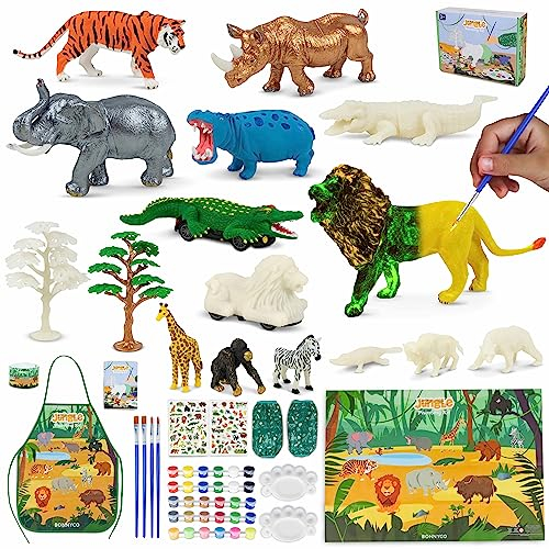 BONNYCO Animali per Bambini Kit Pittura 16 Figure Kit Lavoretti Creativi per Bambini Che si Illuminano al Buio, Giochi Bambino Bambina 3 4 5 6 7 8 9 10 Anni | Set Regalo Bambino Giocattoli Natale