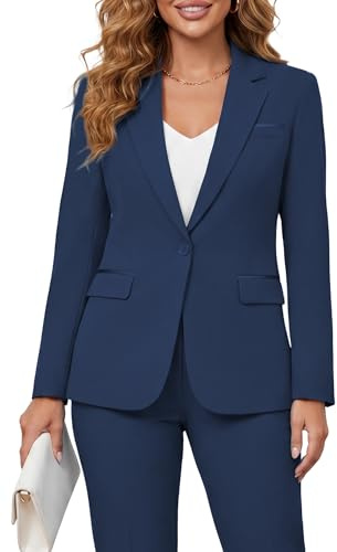Kelyaa Women's 2 Piece Suit Notched Lapel One Button Slim Fit Business Office Work Tuxedo Blazer Pants Set Navy Blue