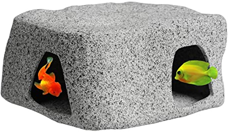ANMOO Fish Tank Cave Aquarium Hideaway Rock Natural Ceramic Cave Decoration Fish Tank Ornament Accessories For Pleco/Axolotl/Shrimp (105 * 95 * 55mm)