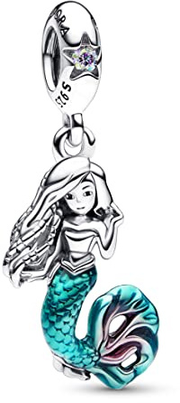 PANDORA Disney Arielle die Meerjungfrau Charm-Anhänger aus Sterling Silber mit Cubic Zirkonia x Disney Collection, Kompatibel Moments Armbändern, 792695C01