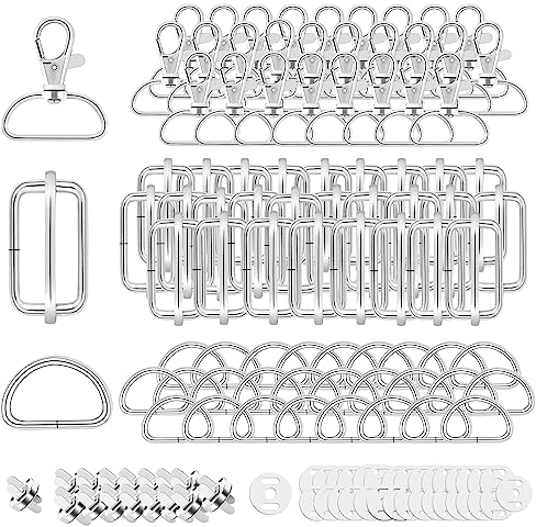 Drehbare Karabinerhaken Mit Drehgelenk Schlüsselanhänger D-Ringe Triglide-Schiebeschnalle Gurtversteller Metall Magnetknöpf Schnallen und Verschlüsse für DIY Nähen Zubehör (32mm, Silber, 100)…