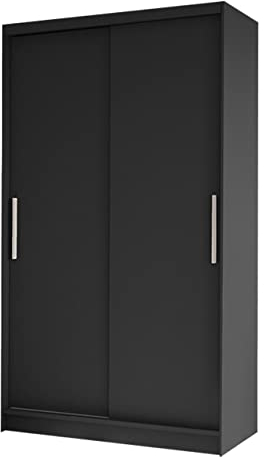 Mirjan24 Kleiderschrank Margite I mit Kleiderstange und 5 Fächer, Schlafzimmerschrank Flurschrank Garderobenschrank Dielenschrank Schwebetürenschrank (schwarz)