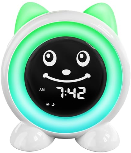 Time to Wake Sveglia per bambini, I.CODE Orologio da allenamento del sonno per i bambini con luce notturna e timer Nap, regalo per bambini da 2 a 10 anni (verde foresta)