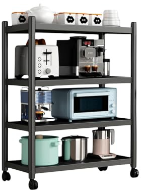 MAGIC SELECT Regal mit Rollen, Standregal, Lagerregal, Mehrzweck-Metallregal, Möbel für Küche, Bad, Schlafzimmer, Garage, Wohnzimmer mit 4 Lagerregalen, Schwarz.