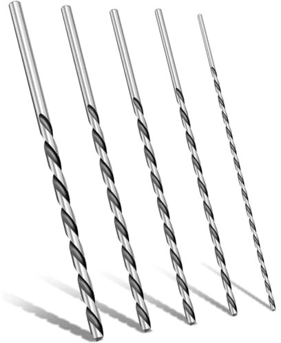 YOCDNOV 4 piezas Jueg brocas helicoidales extra largas - Broca vástago directo 160 mm 2-5 mm diámetro, juego brocas acero alta velocidad Juego herramientas broca helicoidal vástago recto