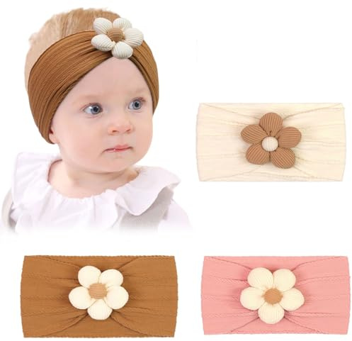 SIVZUMO 3 Pcs Bébé Fille Bandeau, bandeaux à fleurs pour bébé fille, Bandeaux Pour Bébé, Bandeaux Accessoire Cheveux Bebe Fille, Serre Tete Bebe Fille, Bébés Coffret Cadeau