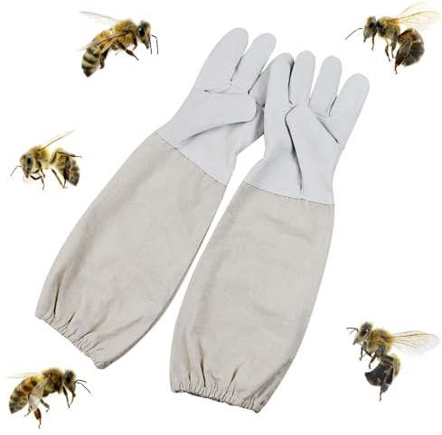 Beekeeper Gloves,Goatskin Beekeeping Gloves,Bee Keepers Gloves for Professionals,Beekeeping Bee Gloves,Sting Proof Bee Gloves,Long Sleeves,With Elastic Cuffs for Beekeeping,Gardening,White,48CM