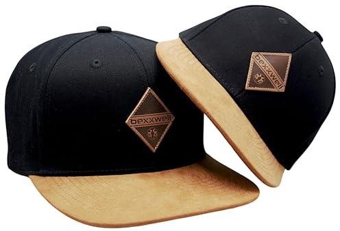 Bexxwell Snapback Caps - Set di 2 cappellini per partner, per piccoli e grandi, con toppa in pelle (vestibilità ottimale, per bambini, berretto da baseball, unisex), Nero , Taglia unica