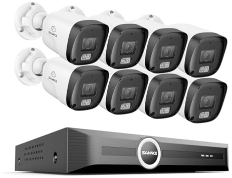 SANNCE Sistema de cámaras de vigilancia, 8 Canales, CCTV PoE, grabadora de Video de Red, 5 MP, PoE, 8 Canales, con 8 cámaras de Seguridad para Exterior, IP 3 MP, sin Disco Duro