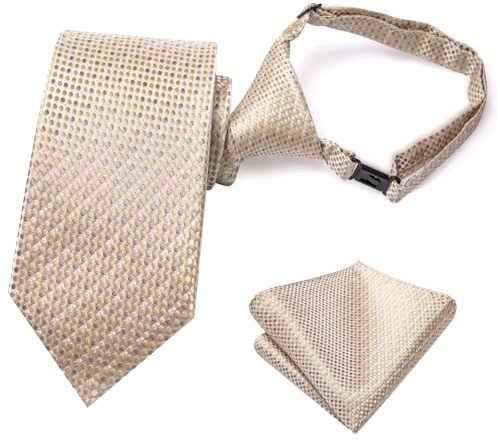 Hi-Tie Ensemble de cravates pré-nouées en soie pour garçon de 8 à 11 ans - Cravate et carré de poche pour mariage - Bleu, rouge, vert, Champagne B., M