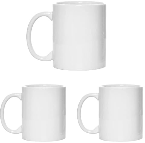 Sublimation Mugs Set of 3 | Plain White Coffee Mugs 11oz with Large Handle | Blank Ceramic Cups for Sublimation Printing, Tea, Coffee, Milk, Hot Chocolate | Safe Packaging with Smash Proof Box