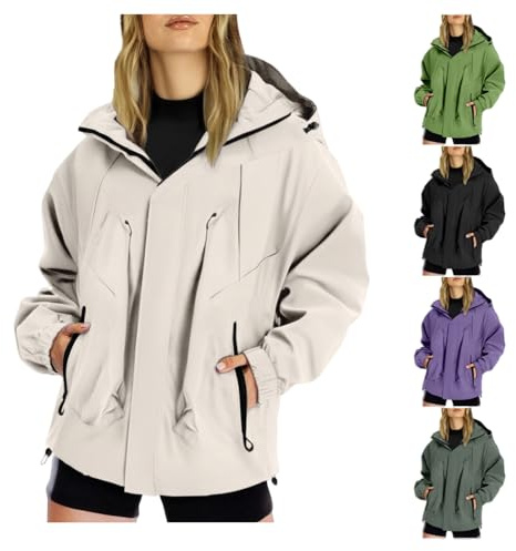 Lightweight Waterproof Jacket Womens, Casual Outdoor Raincoats with Hooded, Breathable Zip Up Softshell Jackets with Pockets, For Spring Fall Winter
