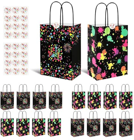 Foonary 18 sacchetti regalo decorativi per feste di compleanno per bambini con manico – Glow in the Dark sacchetti regalo con manico come regalo per compleanno, compleanno dei bambini e carnevale