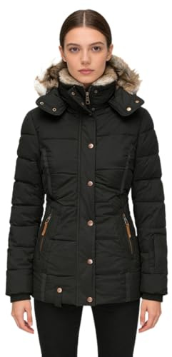 SUIUOI Abrigo de invierno para mujer – Chaqueta acolchada con capucha de piel sintética, chaqueta de invierno entallada con cremallera, abrigo largo con capucha para mujer, para uso diario, exterior y