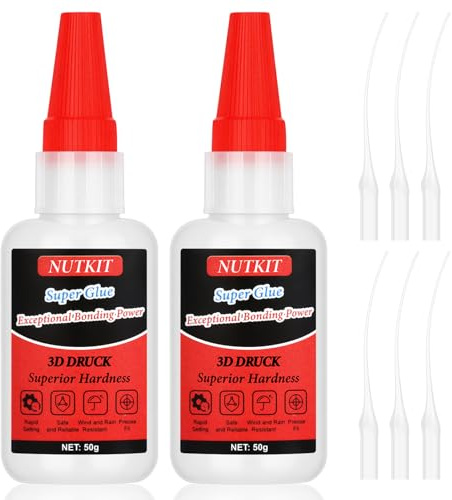 NUTKIT superlim gel extra stark, 100 g 3D-tryck lim med anti-igensättningslock, vattentät transparent superlim, 3D-skrivare superlim för plast PLA ABS PETG TPU filament-2 stycken
