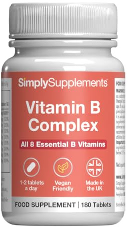 Vitamin B Complex | 180 Vegan Tablets | Up to 6 Months' Supply | 8 B vitamins including biotin & folic acid | Supports normal energy metabolism & nervous system function | UK made