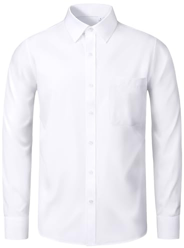 J.VER White Dress Shirt for Men Adult 4-Way Stretch Long Sleeve Shirt