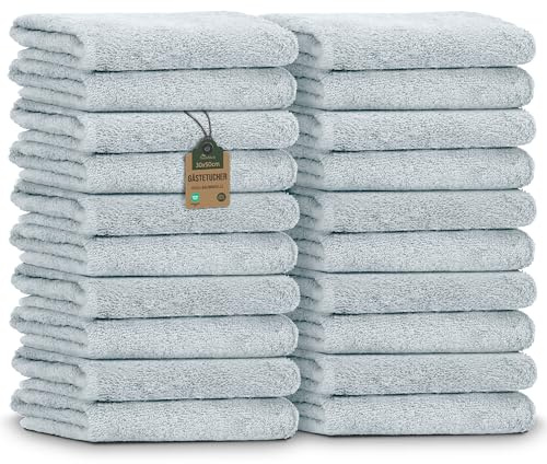 NatureMark Toallas de invitados, 20 unidades (30 x 50 cm), 100 % algodón, con certificado Öko-Tex, suaves, absorbentes y de fácil cuidado, para baño, invitados y spa, color azul primaveral