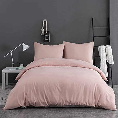 AYSW Bettwäsche gebürstet Microfaser 1 Bettbezug 135x200cm + 1 Kopfkissenbezug 80x80cm mit Reißverschluss Rosa