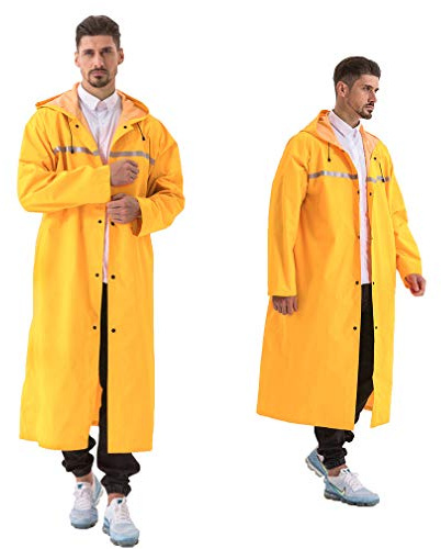 Pahajim Mens Raincoat with Hood Long Waterproof Ponchos Lightweight Rain Jacket for Women Adults (Yellow, XX-Large)