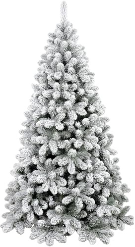 Arbre de Noël enneigé 150/180/210/230/270 cm, branches nombreuses, réaliste, ouverture parapluie (240)