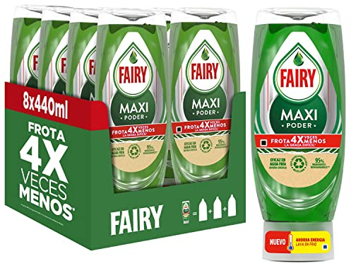 Fairy, Maxi Poder Lavavajillas Liquido a Mano, 3,5 L (8 x 440 ml), Con Poder Antigrasa, Limpieza Facil Platos, Ollas Y Sartenes Mas Grasientas