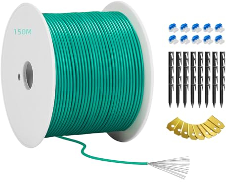 150m Boundary Cable for Robotic Lawnmower - Headley Tools Boundary Wire+50x Pegs+10x Connectors+9x Titanium Blades Accessory Set for Search Cable, Compatible with Gardena/Husqvarna/Worx