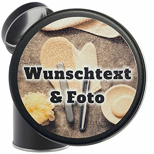 INDIGOS UG - Spice jars 175 ml - Pack of 30 - Printed 90 x 56 mm with desired text - Photo - Brand - Logo - Round - Black tin for spices, refill jar, gift sales packaging personalised