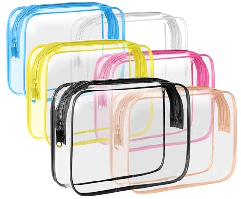 ZHOOGE 6-Pack Klar Resa Toalettväska för Makeup - TSA-Godkänd Kosmetisk Arrangör för Resor, Kvartsursstorlek Väska Carry on Airport Airline Compliant Bag, 6 Färger