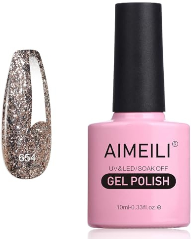 AIMEILI Glitter Gel Nail Polish, UV/LED Soak-Off Sparkly Shiny Gel Polish French Nail Gel, Nail Lamp Nail Art Manicure Salon DIY at Home, Long Lasting & Easy to Apply 10ML (654)