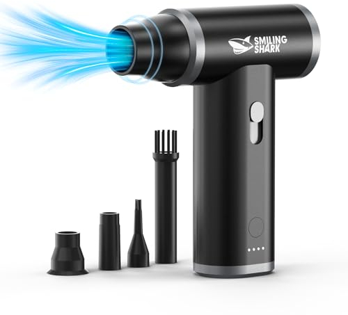 Smiling Shark Elektrische Staubgebläse Luftdruckspray, J01 aus Aluminum 130000 U/min Druckluft Compressed Air Duster mit Stufenloser Regelung Mehrzweck-Jet-Lüfter für PC/BBQ/Auto/Camping, Schwarz
