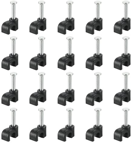 uxcell Cable Clips with Steel Nail, 200Pcs 4mm/0.16 Plastic Cable Wire Clips, Ethernet Cable Clips Nail in Cable Clips for Home Wires Cables Cords Management, Black