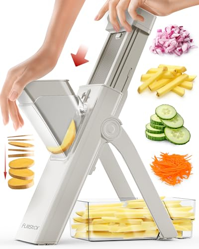 Fullstar Mandoline plus sûre pour cuisine, concombre, pommes de terre, julienne, légumes et aliments (4 en 1, blanc uni)
