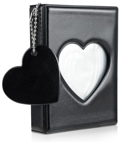 Geehua Raccoglitore per cartoline fotografiche , Cartella per cartoline fotografiche, Mini album fotografico da 9 cm, Portacarte piccolo con ciondolo e 32 tasche per fotografiche (Nero)