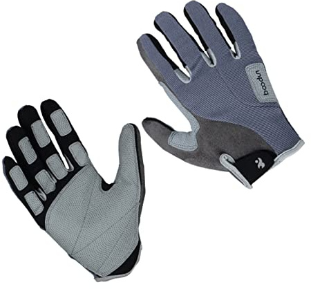 KOMBIUDA Vollhandschuhe mit Verstellbarem Handgelenk aus Mikrofaser und Wildleder rutschfest Grau Größe L für Outdoor Sport und Klettern