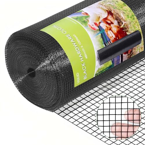 UULID Hardware Cloth 1/2 inch 48 x 100' ft Black Mesh -19 Gauge Black Vinyl Coated Welded Wire Mesh Roll PVC Coated Welded Wire Fence Chicken Wire Fencing Mesh Roll