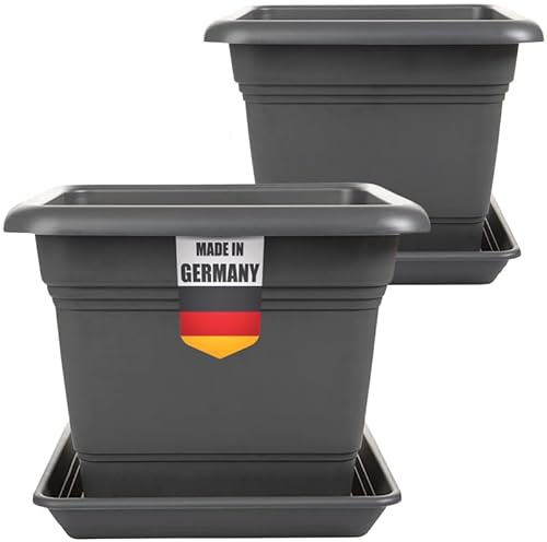 Lot de 2 grands pots de fleurs extérieurs 40x40 cm En plastique résistant au gel et UV Fabriqué en Allemagne