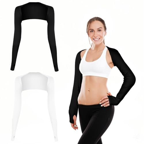Ouligay 2 Stück UV Schutz Schal Ärmel UV Sonnenschutz Ärmlinge Kühlender Schal Armmanschette mit Fingerlöchern UPF 50+ Armstulpen Sommer Kühlung Armlinge für Damen Volleyball Basketball Fußball Golf