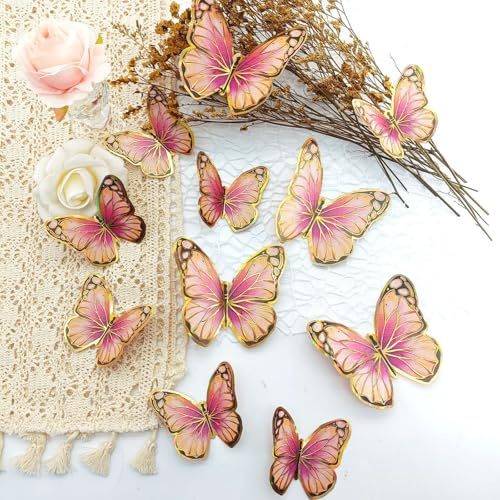 36 Stück Butterfly Aufkleber Schmetterling Wanddeko, Wandtattoo Schmetterlinge, 3D Schmetterlinge Deko, Butterfly Wandsticker, Schmetterlinge Aufkleber für DIY Wandkunst Handwerk (Rosa)