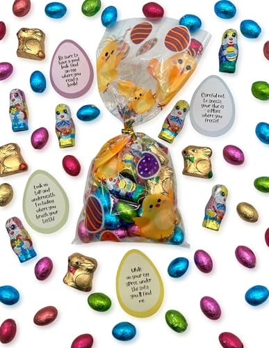 The Ultimate Easter Egg Hunt Selection Bag - Clue Cards, Golden Bunnies, Chocolate Eggs & More - Perfect Egg Hunt Kit - Over 50 Items