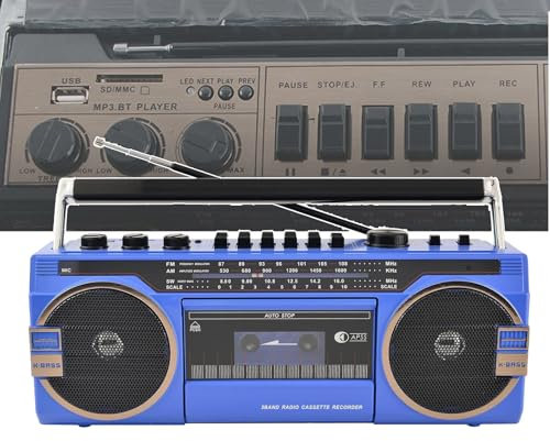 Lecteur cassette avec Bluetooth | Radio AM/FM/SW | Carte mémoire/USB/Aux/TF/Tape | Style classique des années 80 | Pour les réunions de famille et les voyages