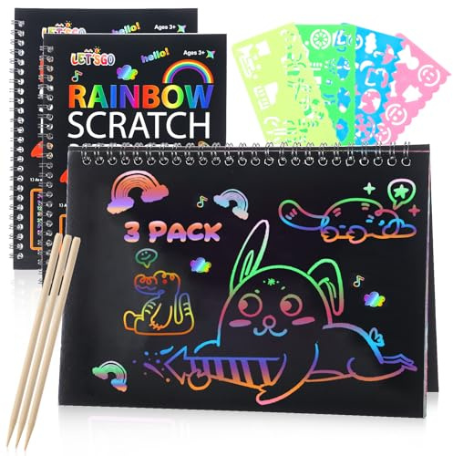 GSrenyu Scratch Art Kit for Kids Ages 3-10, Rainbow Scratch Paper Crafts Set, Kids Toys Birthday Presents for Boys Girls
