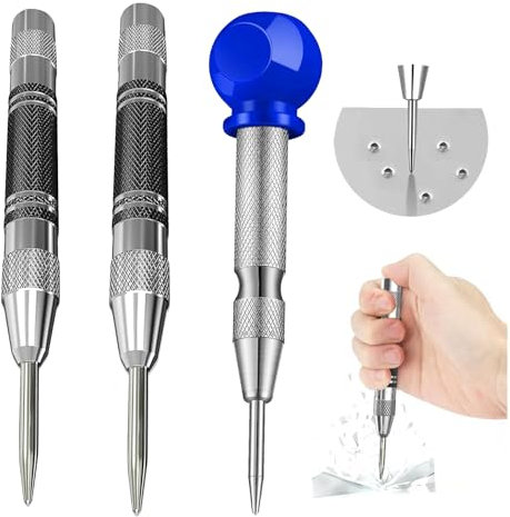 Jiavlyx 3 Stücke Automatik Körner Metall Werkzeug, Federkörner Automatischer Körner Mit Einstellbarer Einhand Federwirkung, Selbstschlagender Körner Werkzeug, Für Metall Holz Glas Dünne, Glas