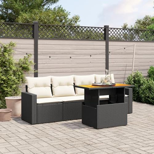 Xichuzi 5-TLG. Garten-Sofagarnitur mit Kissen Schwarz Poly Rattan, Lounge Gartenmöbel Set, Möbelsets, Balkon Möbel, Gartenlounge, Gartensofa - 3271189