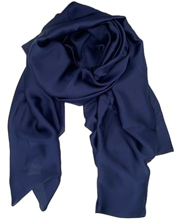 CARACCIOLO Foulard di Seta Lussuosa. Sciarpa in pura seta, adatta anche come stola o pareo. Disponibile in tanti colori. La confezione di pregio la rende ideale per un regalo. (BLU NOTTE)