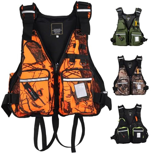 Giubbotto Di Sicurezza Per La Pesca Giubbotto Di Salvataggio Per Adulti Aiuto Al Galleggiamento Portatile Con Tasche Multiple Funzionali Per Attrezzatura Da Nuoto Barca Kayak(Orange Camouflage)